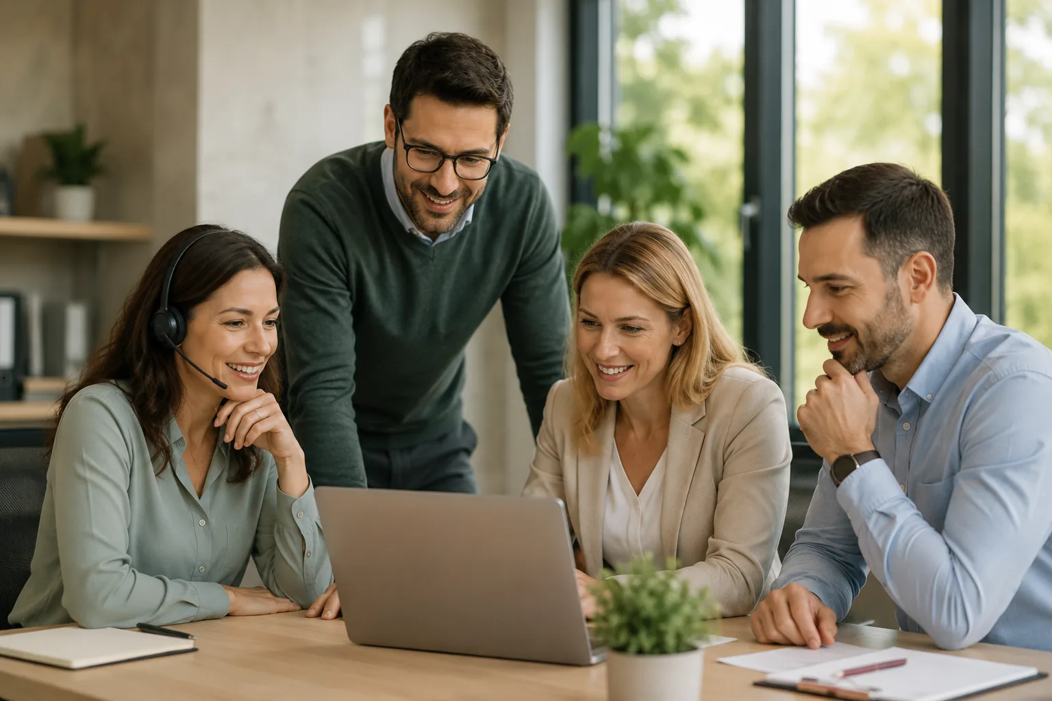 DUSOFFICE Team bei der telefonischen Kundenbetreuung mit Headsets