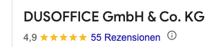 Google Bewertung von DUSOFFICE: 4,9 Sterne bei 55 Rezensionen